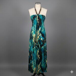 Connected Apparel Strapless Dress - Blue and Green